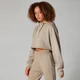 Acid Wash Cropped Hoodie Kapucnis Pulóver - Szezám Barna