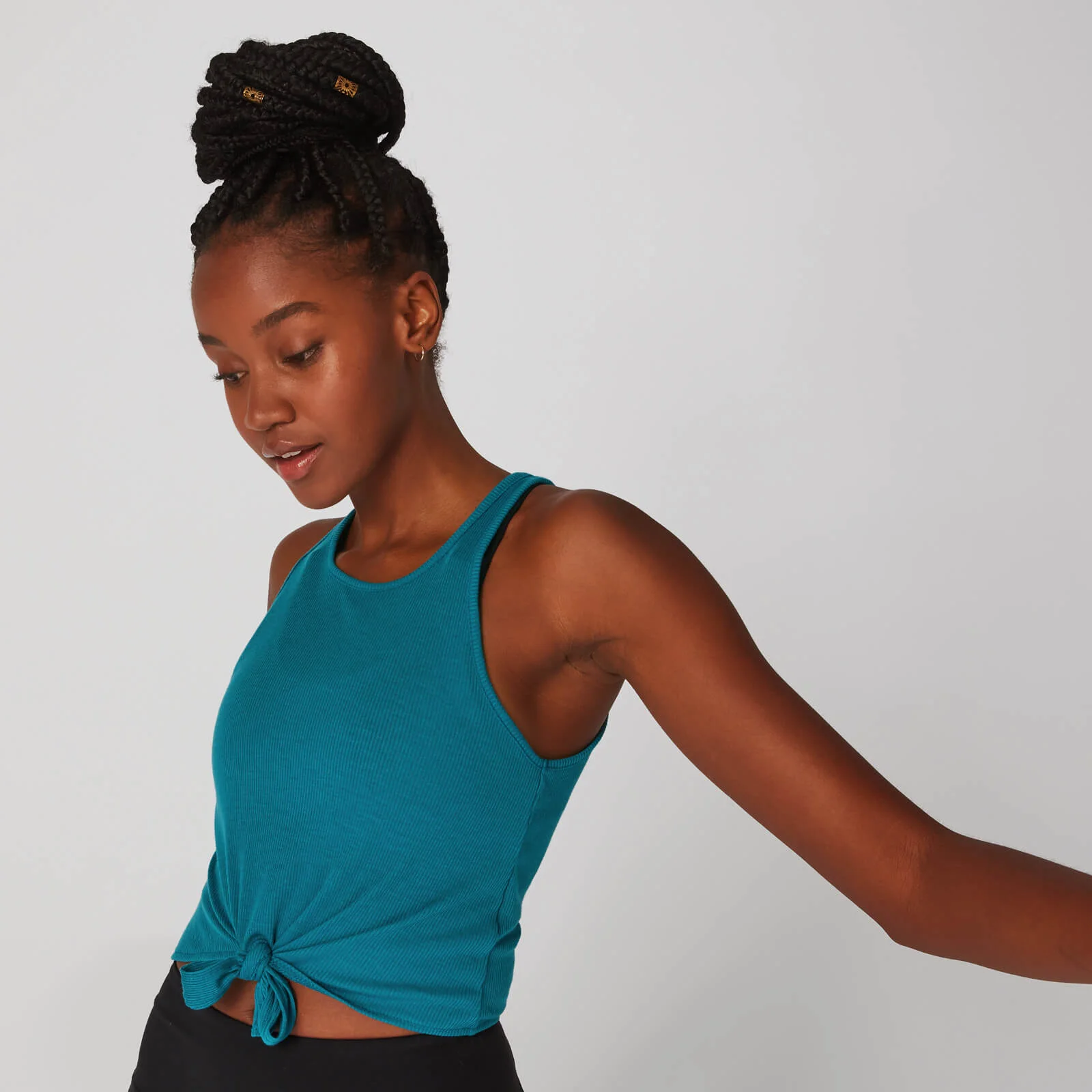 Rib Tie Front Trikó - Lagúnakék - XS kép 1