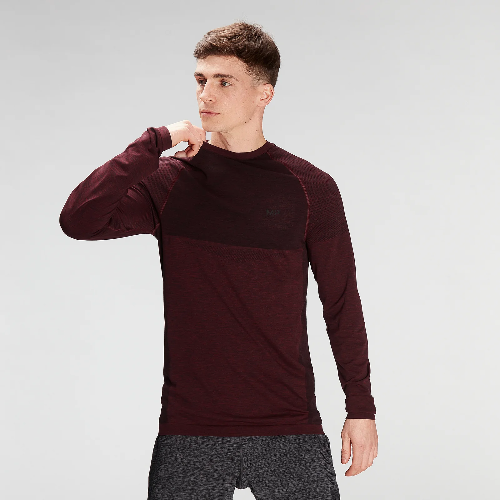 MP Men's Essential Seamless Long Sleeve Top- Washed Oxblood Marl - XXS kép 1