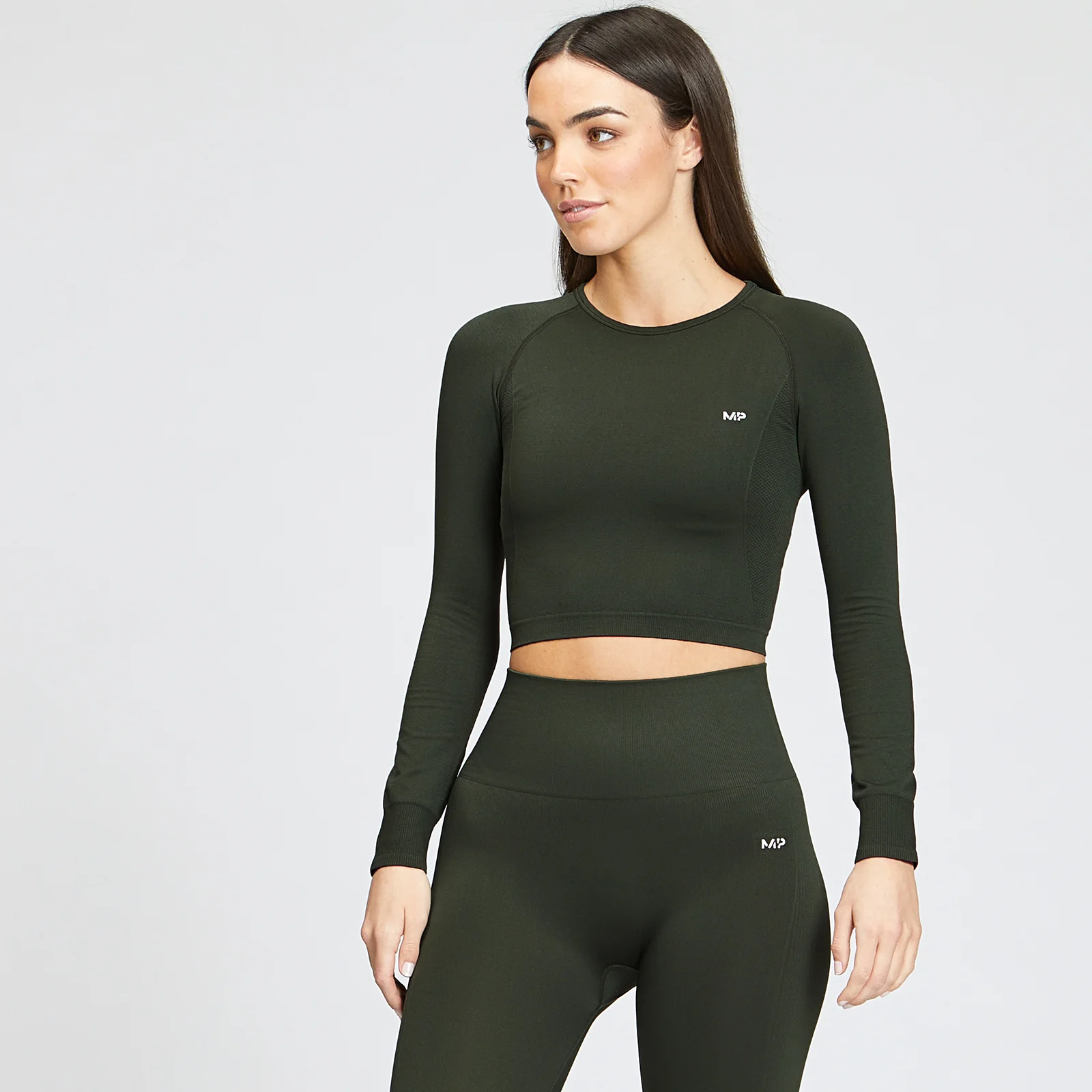 MP Női Shape Seamless Hosszú Ujjú Crop Top - Sötétzöld - XXS kép 1