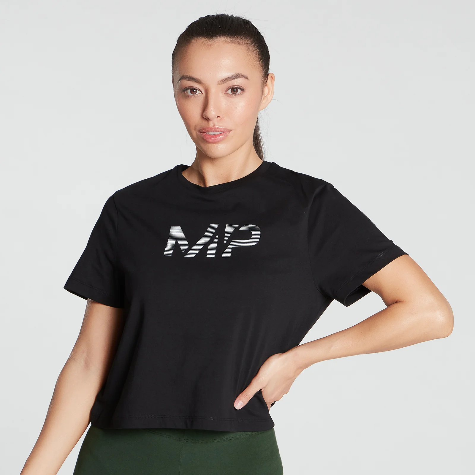 MP Women's Gradient Line Graphic Crop T-shirt- Black - XXS kép 1
