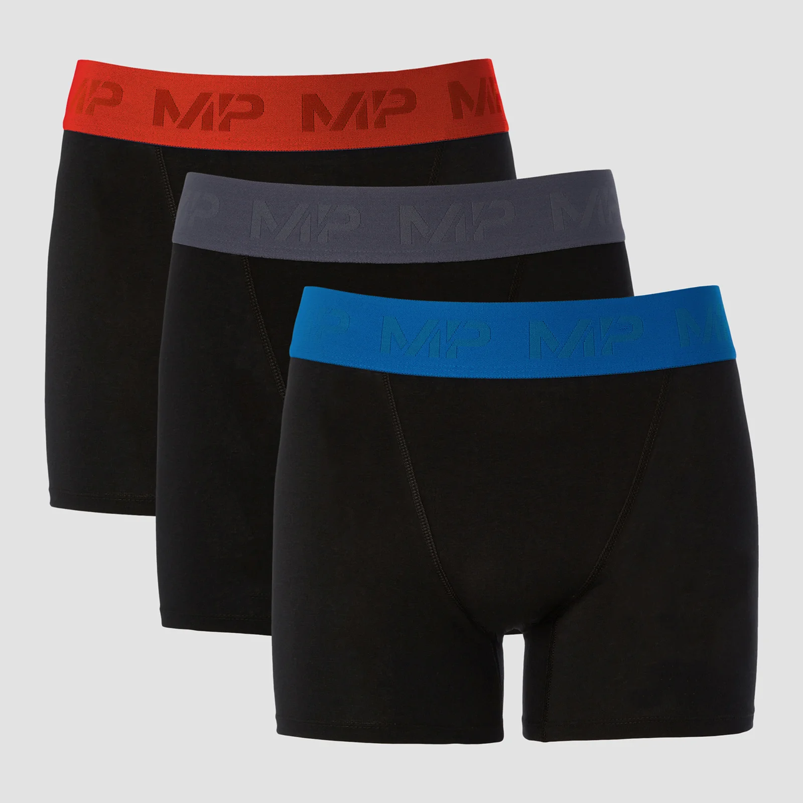 MP Men's Coloured Waistband Boxers (3 Pack) - Black/Graphite/True Blue/Fire - XXS kép 1