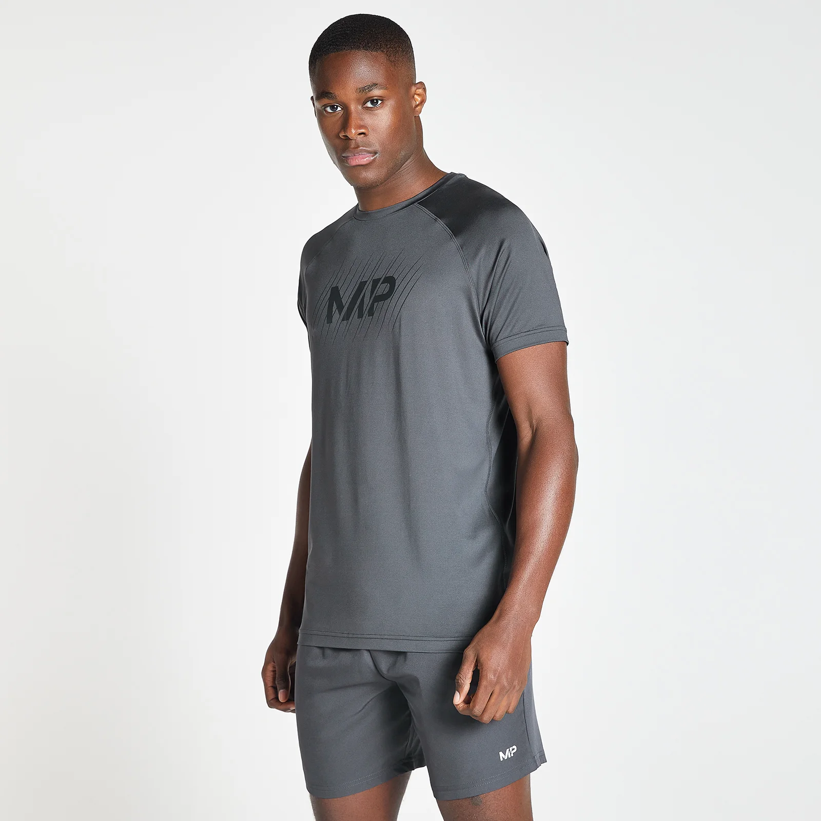 MP Men's Linear Line Graphic Essentials Training Short Sleeve T-Shirt - Gun Metal - XXS kép 1