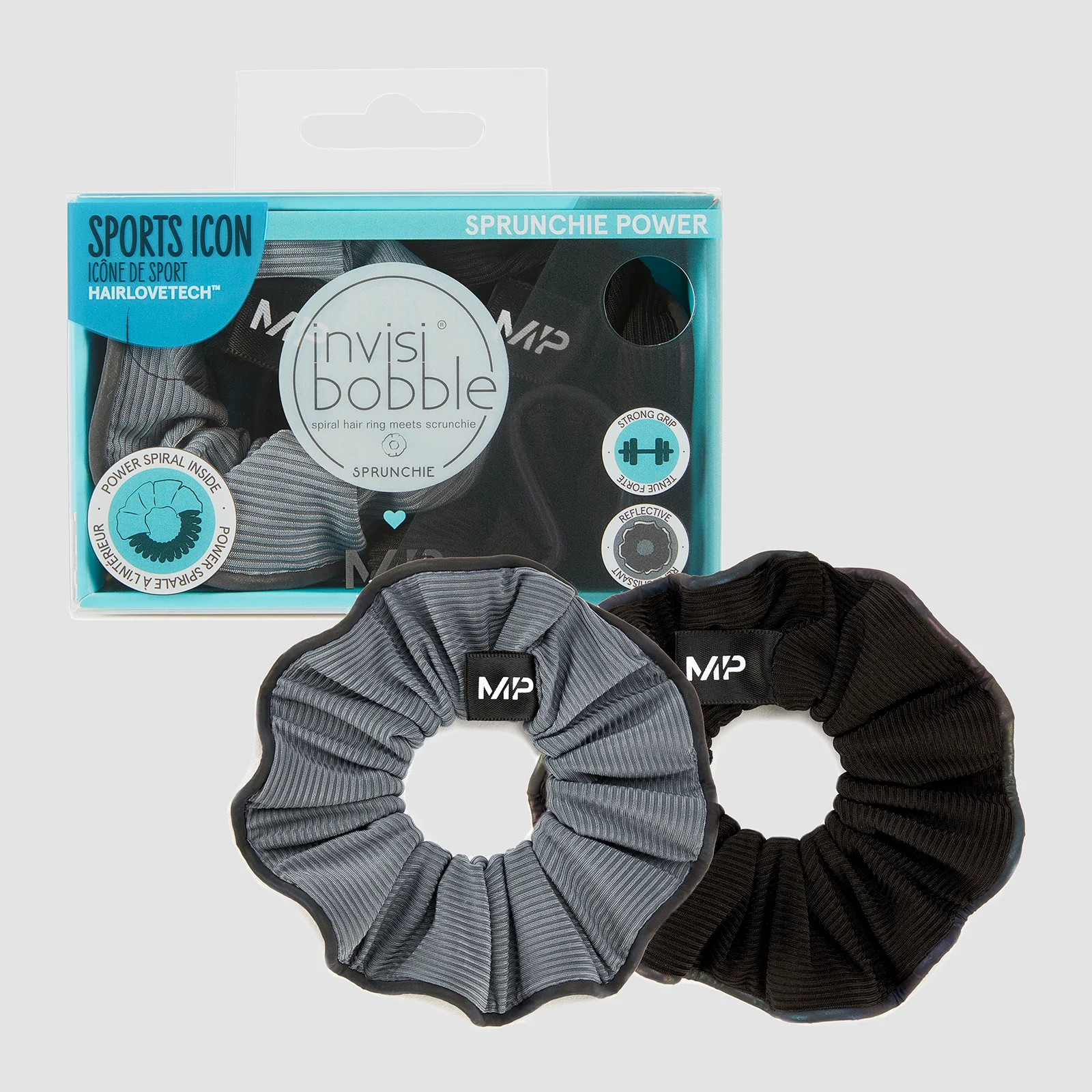 MP X Invisibobble® Fényvisszaverő Power Sprunchie Fodros Hajgumi - Fekete/Jégkék - 2 darab kép 1