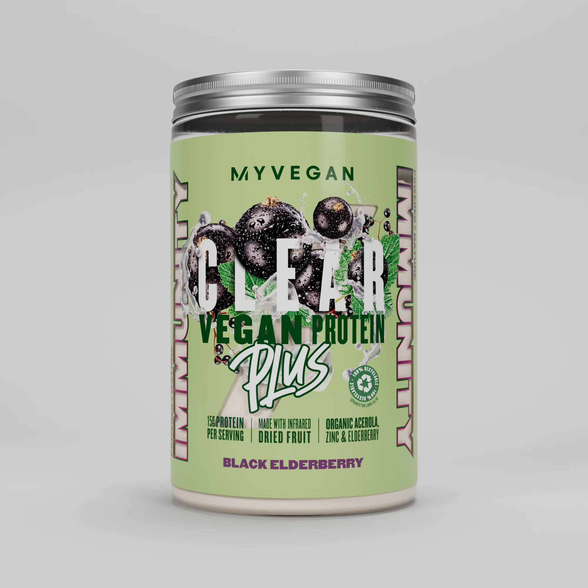 Clear Vegan Protein Plus – Immunitás - 375g - Elderberry kép 1