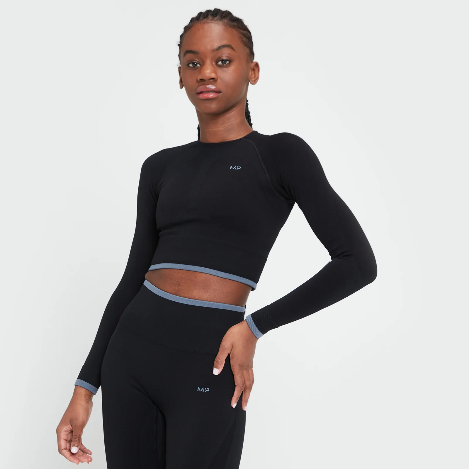MP Adapt Seamless Női Hosszú Ujjú Női Crop Top Felső - Fekete - XXS kép 1