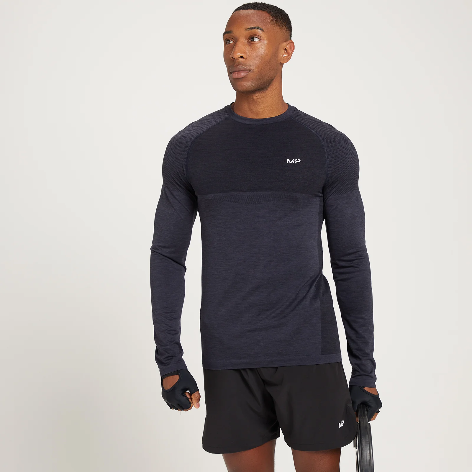 MP Essential Seamless Hosszú Ujjú Férfi Felső – Fekete melír - XS kép 1