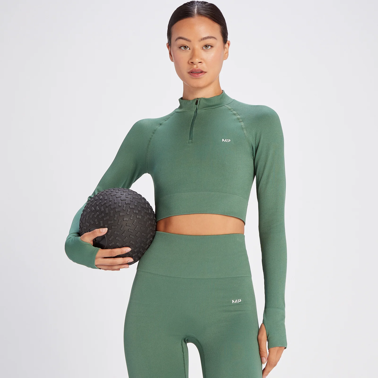 MP Női Tempo Rib Seamless Crop 1/4 Zip - Fenyőzöld - XS kép 1