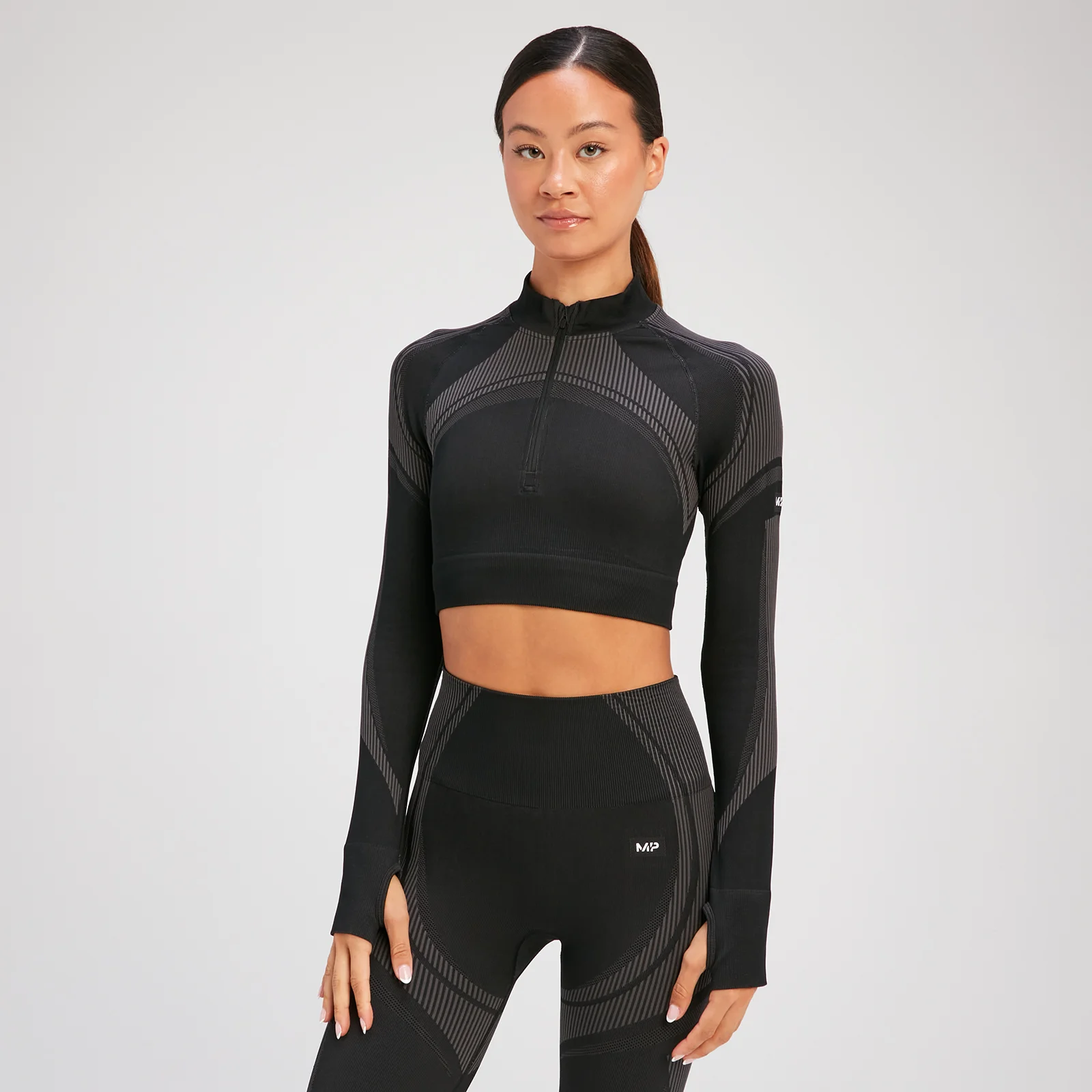 MP Női Tempo Ultra Seamless Hosszú Ujjú 1/4 Cipzáras Crop - Fekete - XS kép 1