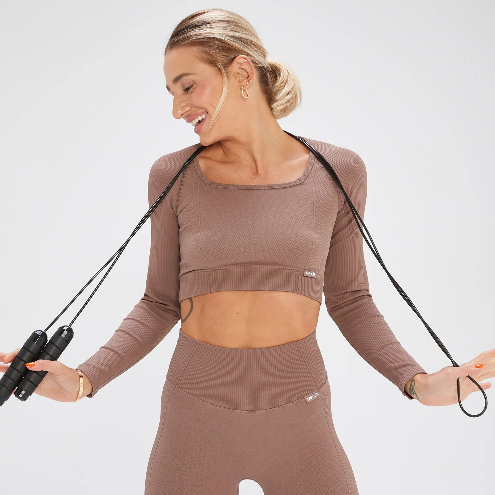 MP x Tatiana Seamless Hosszú Ujjú Crop Top - Mogyorószínű - XS kép 1