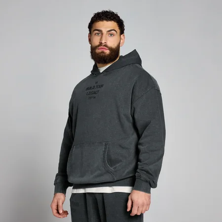 MP Origin Washed Graphic Kapucnis Pulóver – Mosott fekete