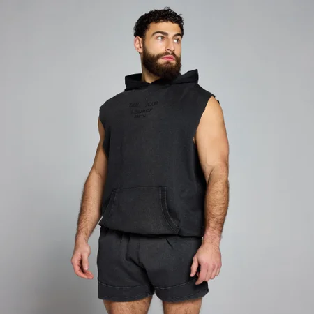 MP Férfi Origin Washed Graphic Sleeveless Kapucnis felső – Mosott fekete