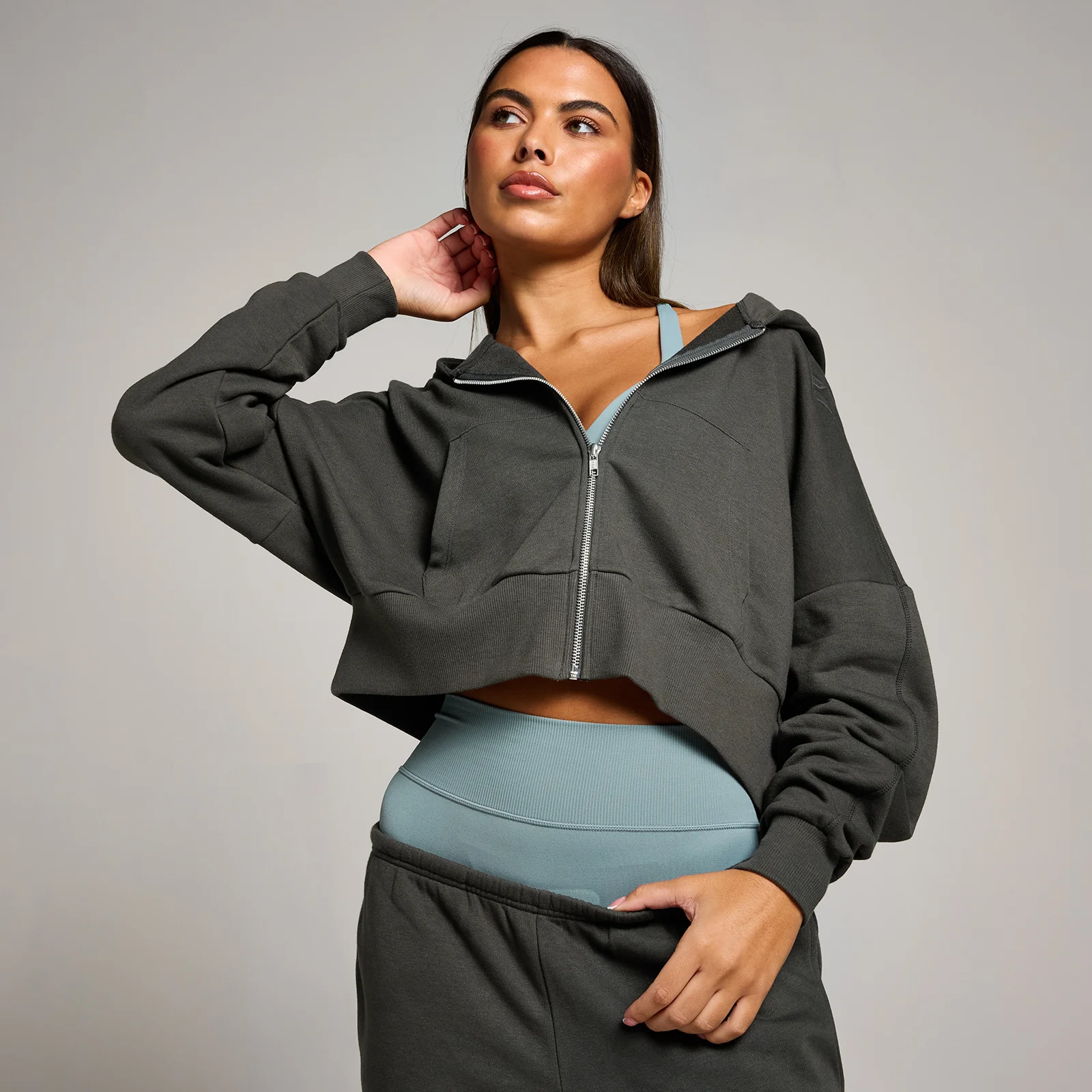 MP Női Tempo Cropped Zip Through Kapucnis Pulóver – Éjszürke - L kép 1