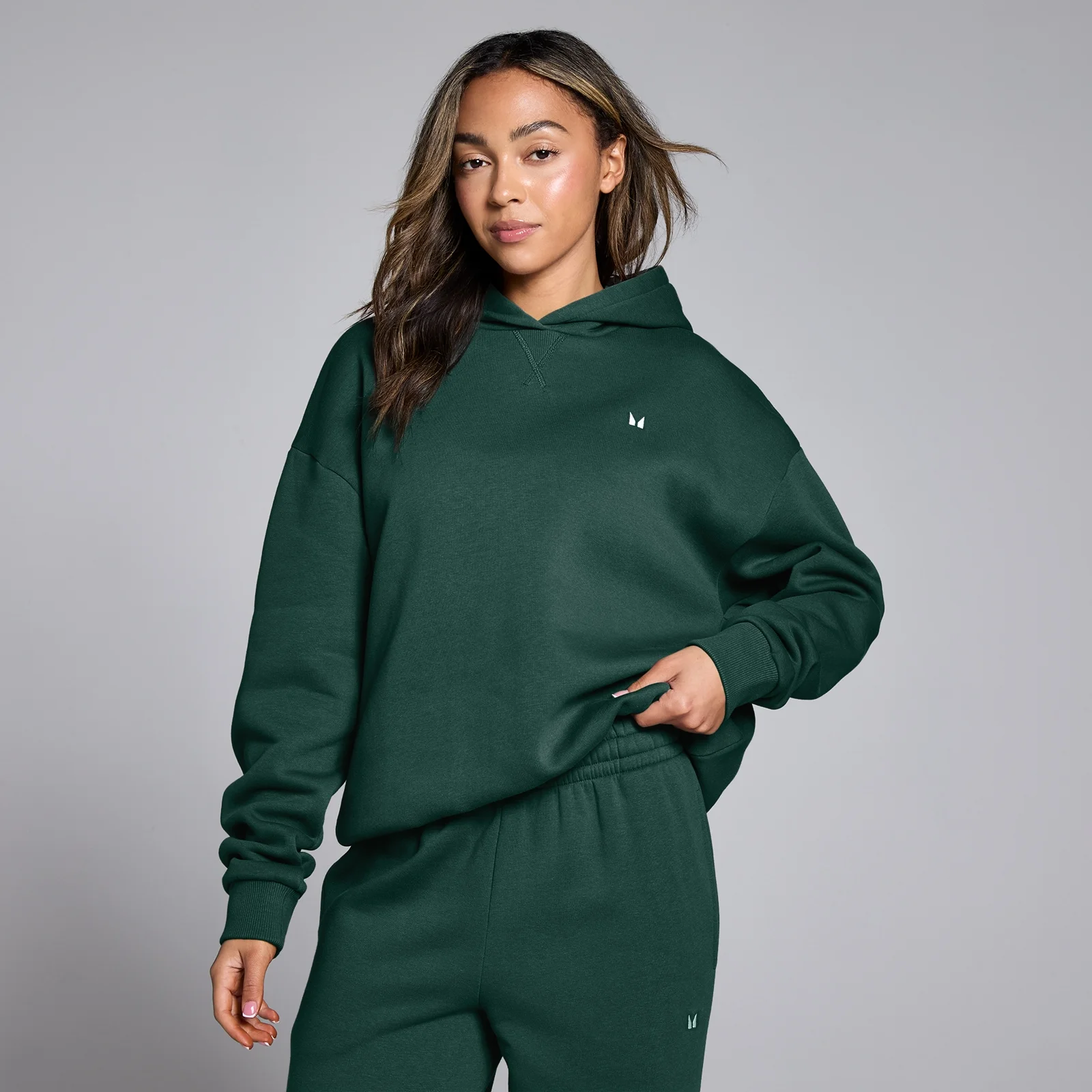 MP Női Basics Oversized Kapucnis Pulóver - Sötét smaragdzöld - XS kép 1
