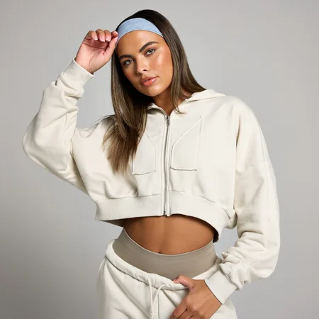 MP Női Cropped Applique Zip Through Kapucnis Pulóver – Csont