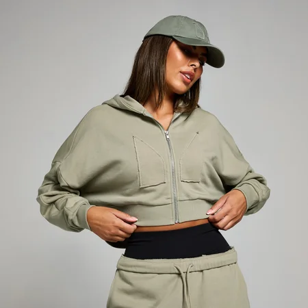 MP Női Cropped Applique Zip Through Kapucnis Pulóver – Mély zsálya