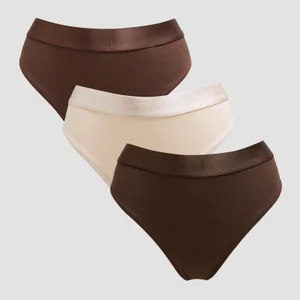 MP Női Mid Rise Tanga (3 db) – Mély csokoládé/barna/meleg krémszín - Size XS