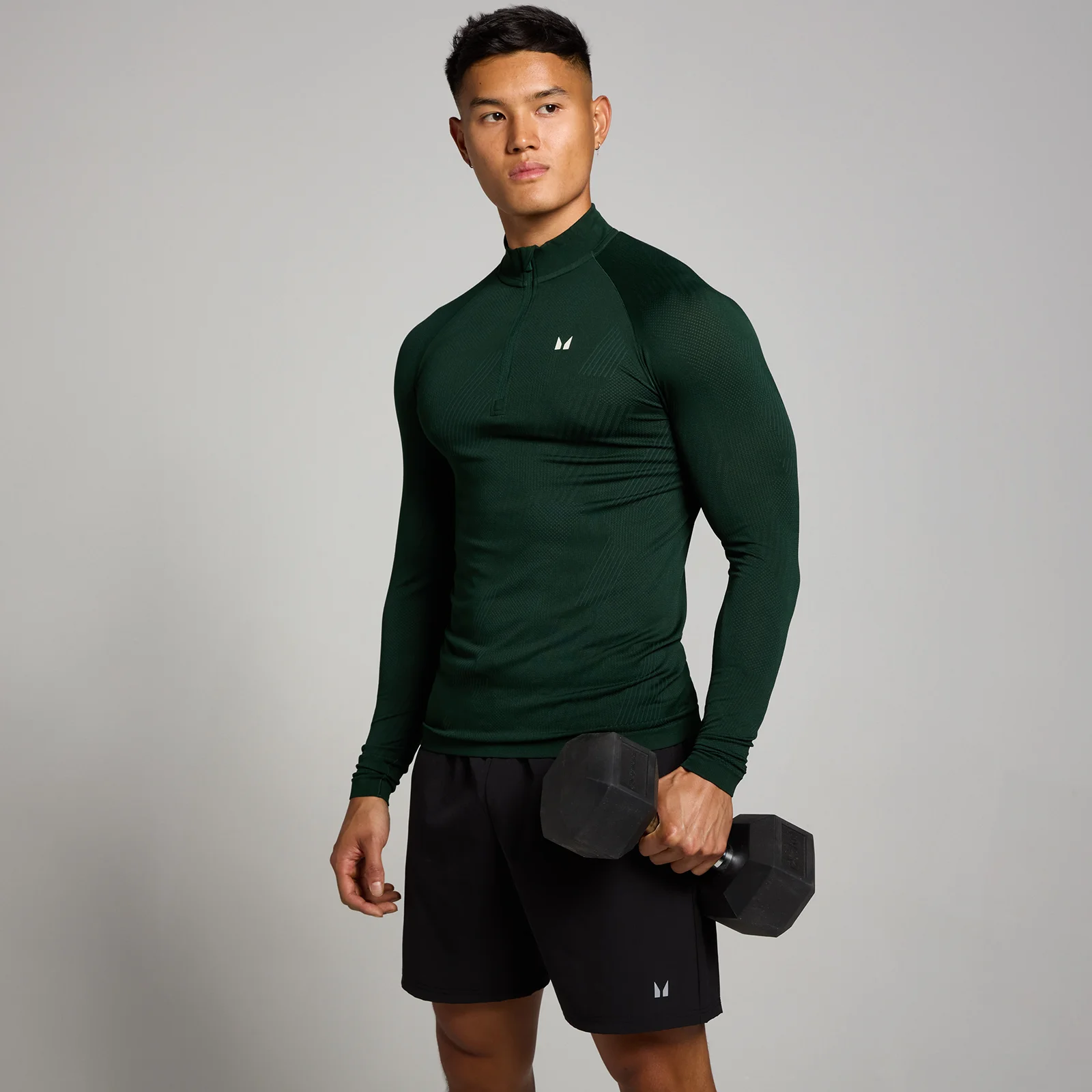 MP Férfi Tempo Pillar Graphic Seamless 1/4 Zip – Sötét smaragdzöld - XS kép 1