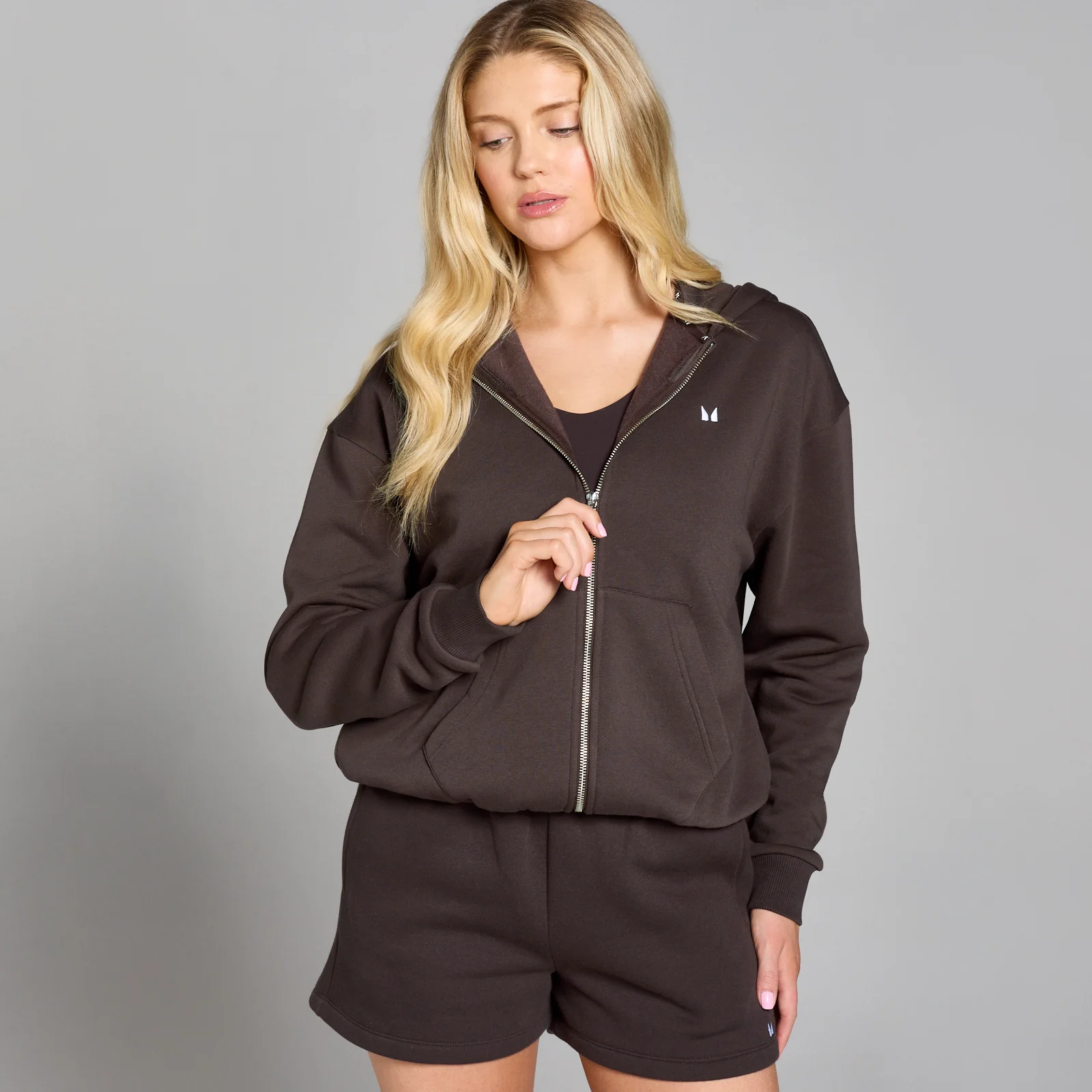 MP Női Basics Zip Through Kapucnis Pulóver – Csokoládé - XS kép 1
