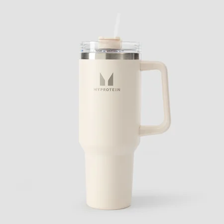 Myprotein Fém Oldalsó Fogantyús Szívószálas Kulacs 1200ml - Krémszín