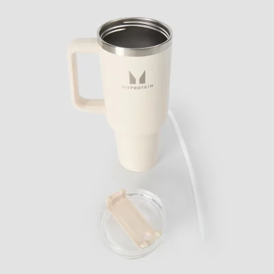 Myprotein Fém Oldalsó Fogantyús Szívószálas Kulacs 1200ml - Krémszín kép 6