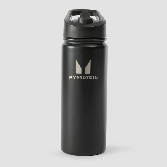 Myprotein Újrahasznosított Fém Flip Straw Palack 500 ml - Fekete