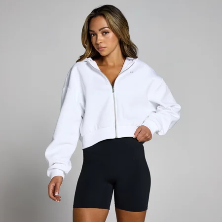 MP Női Basics Zip Through Cropped Kapucnis Pulóver – Fehér
