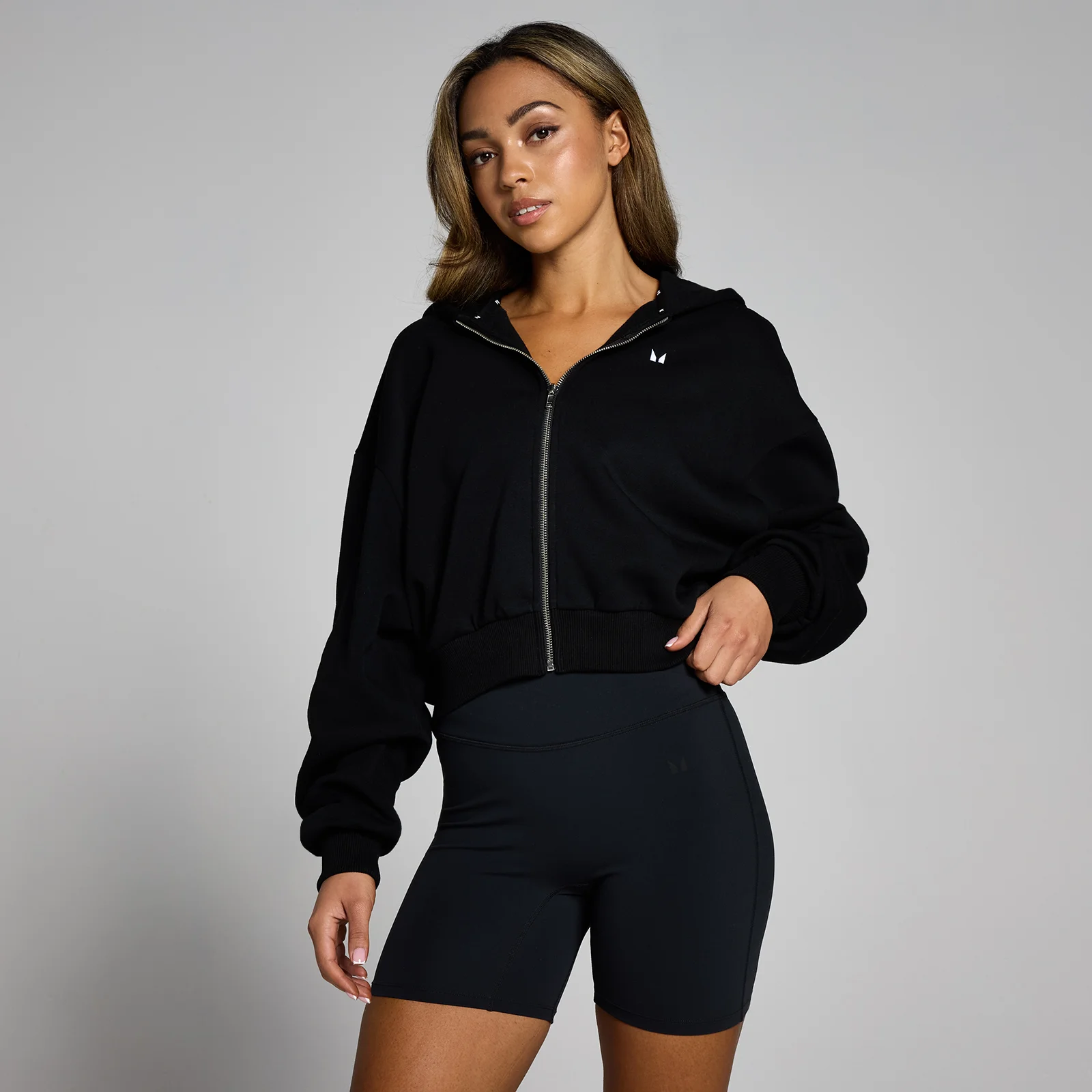 MP Női Basics Zip Through Cropped Kapucnis Pulóver – Fekete - XL kép 1