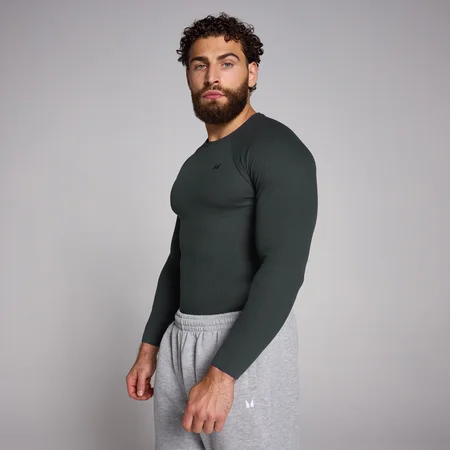 MP Férfi Origin Ribbed Muscle Fit Hosszú ujjú Felső – Mosott fekete