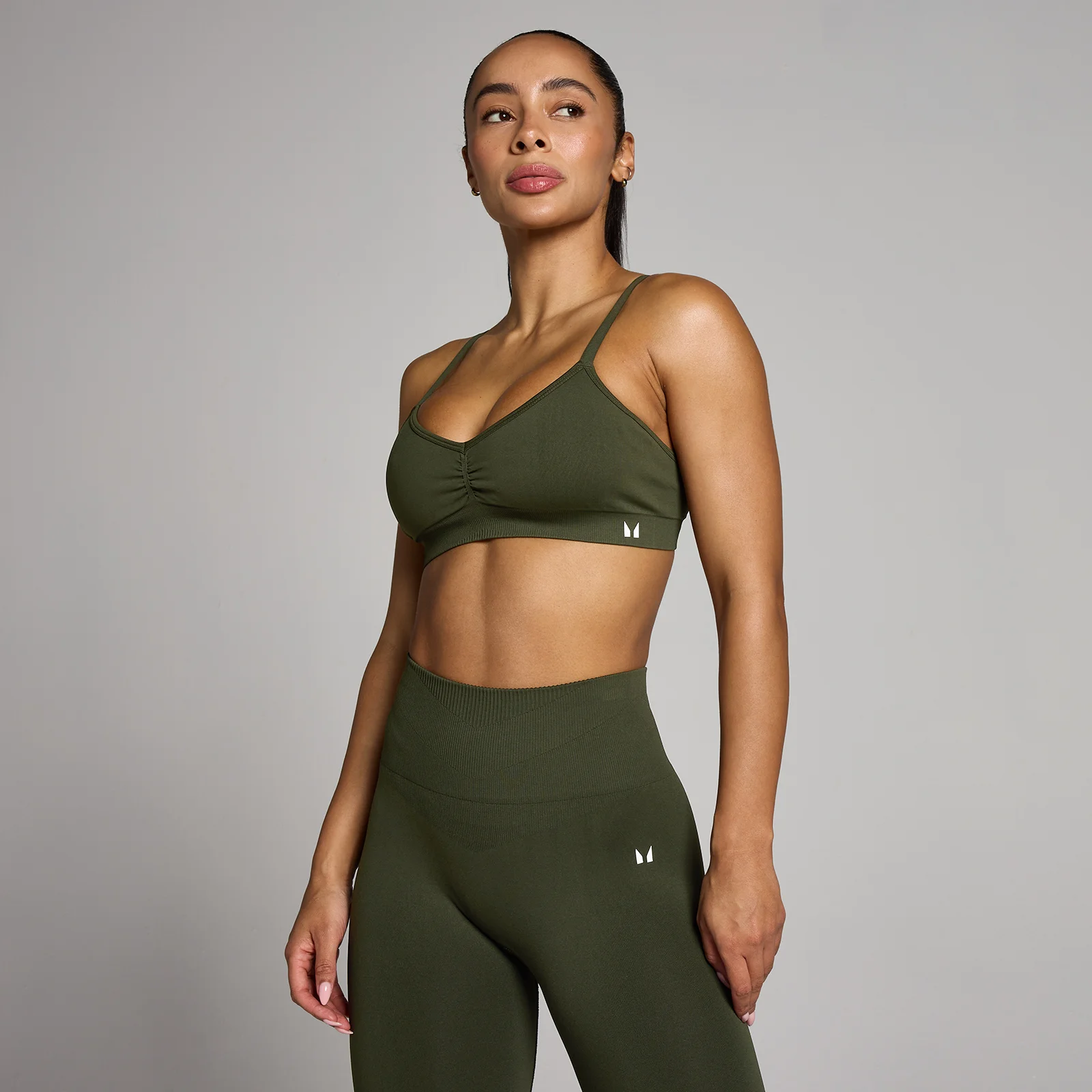 Női MP Tempo Seamless Ruched Front Sportmelltartó - Erdőzöld - XS kép 1