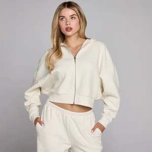 Női MP Gofri Mintás Cipzáras Kapucnis Pulóver - Elefántcsont - Size XS