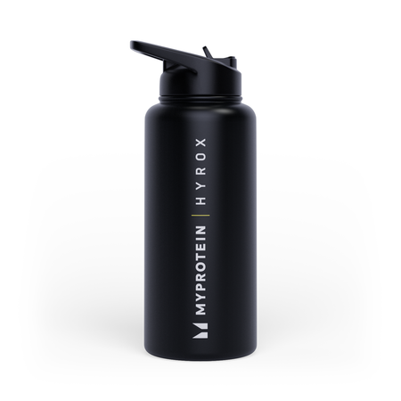 Myprotein Hyrox Újrahasznosított Fém Flip Szívószálas Palack 1L - Fekete