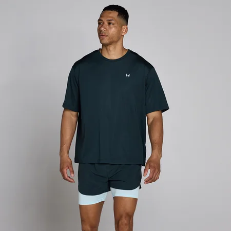 MP Férfi Hybrid Oversized Hálós Póló - Halványított kék