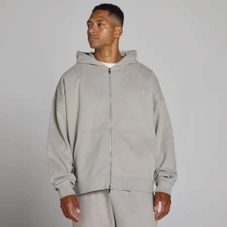 Oversize 2 irányú cipzáras kapucnis pulóver - Chalk Grey