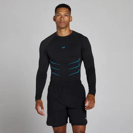 MP Férfi Lift Muscle Fit Seamless Hosszú Ujjú Felső - Matt Fekete/Élénkkék