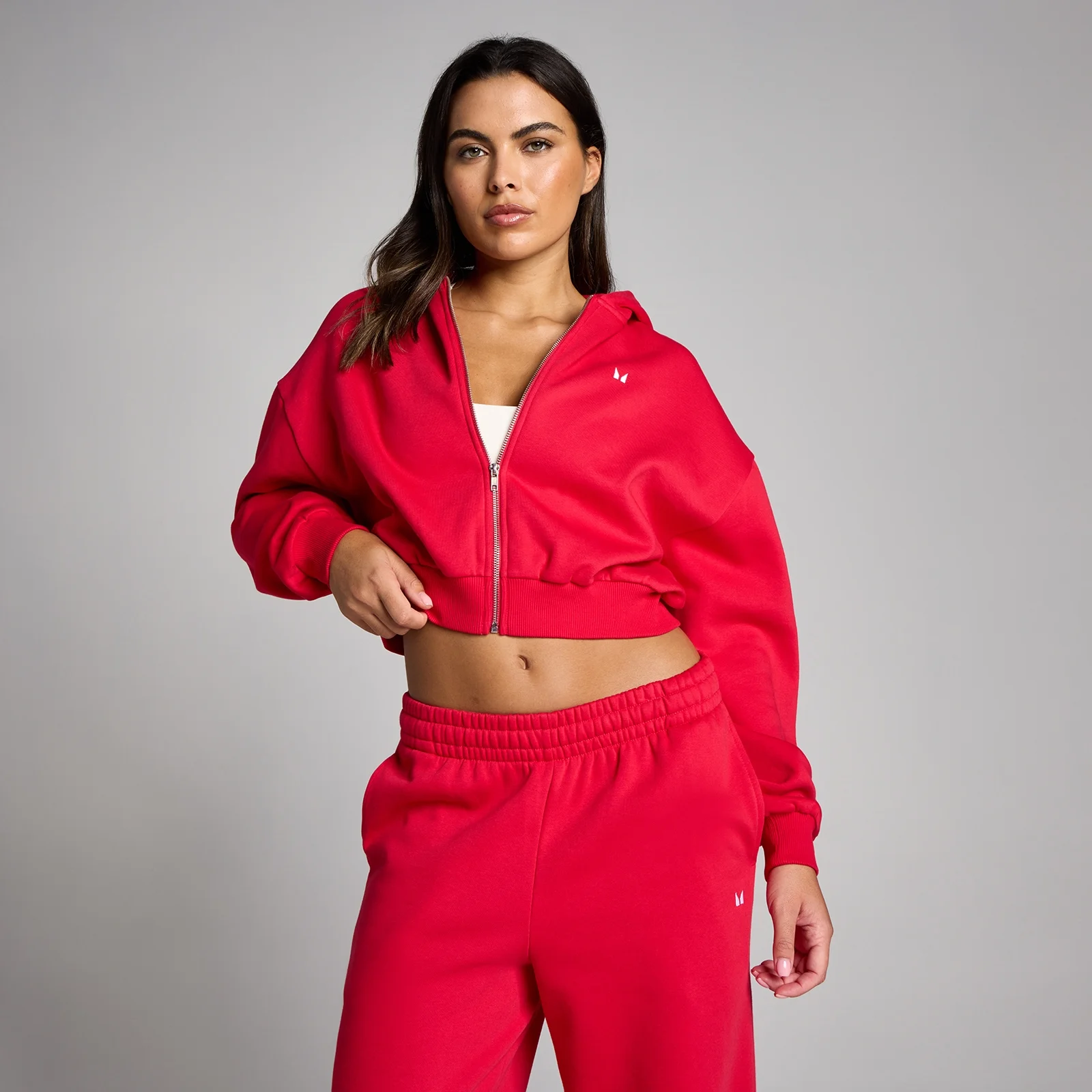 MP Női Basic Zip Through Cropped Kapucnis Pulóver - Chilli - XS kép 1