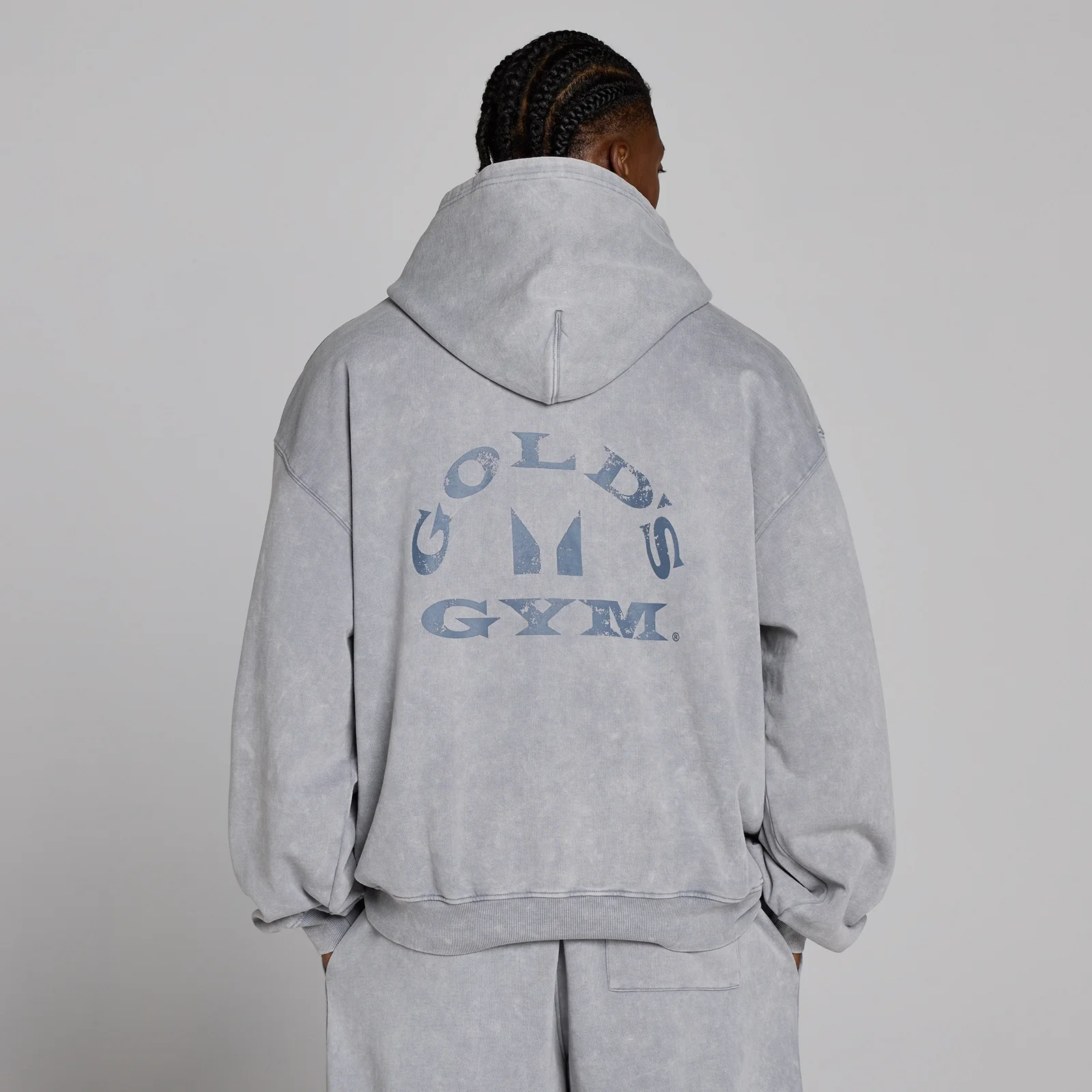 MP X Gold's Férfi Washed Graphic Oversized Kapucnis Pulóver - Acélkék - L kép 4