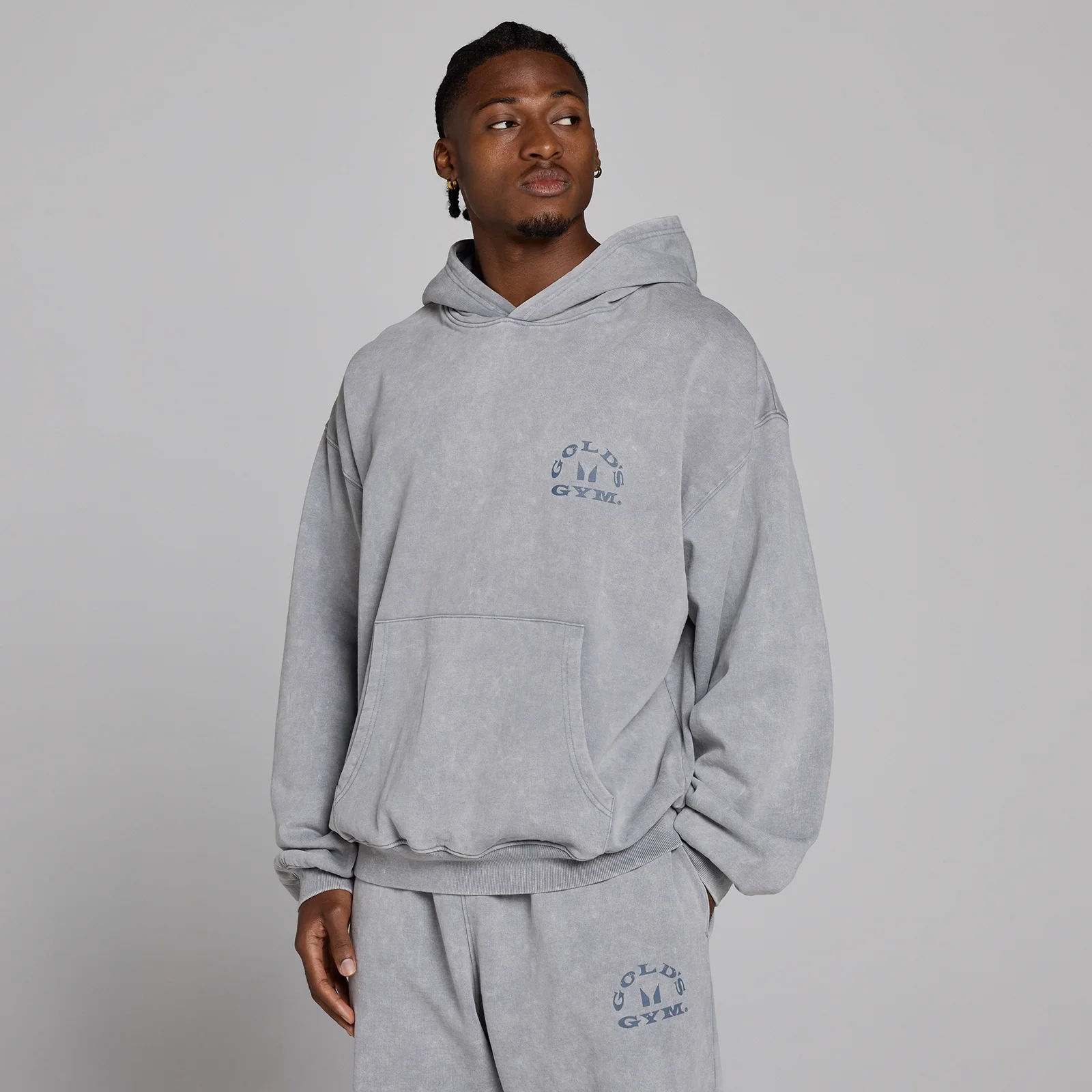 MP X Gold's Férfi Washed Graphic Oversized Kapucnis Pulóver - Acélkék - L kép 3