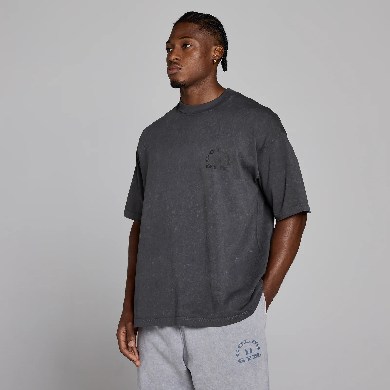 MP X Gold's Férfi Washed Graphic Oversized Póló - Mosott Szürke - XS kép 3